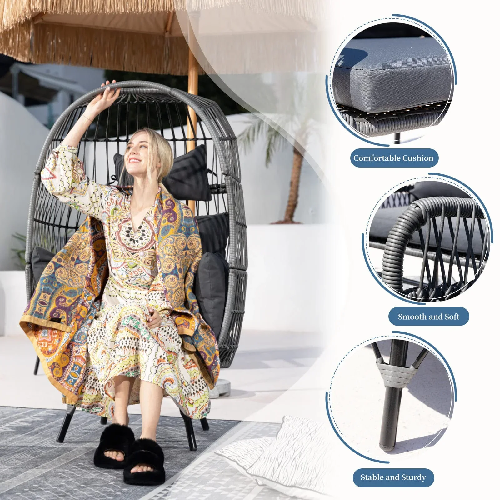 Aloura Woven Egg Chair – Beige / Grey - Image 10