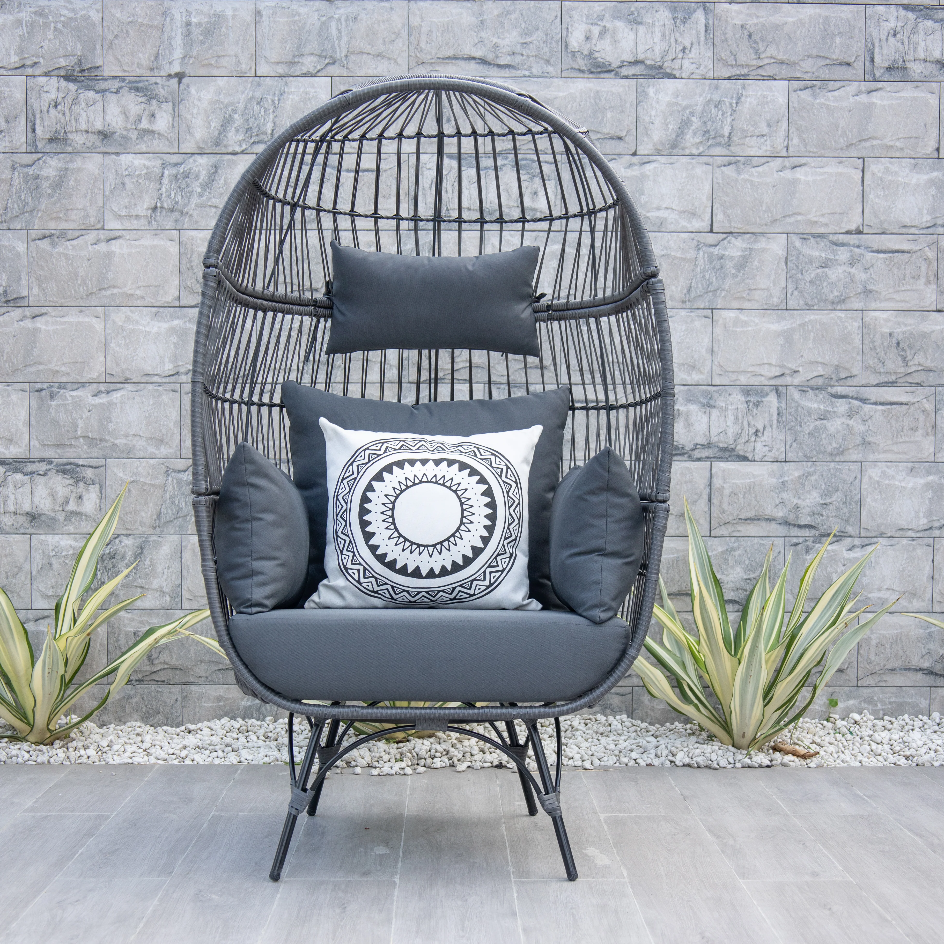 Aloura Woven Egg Chair – Beige / Grey - Image 12