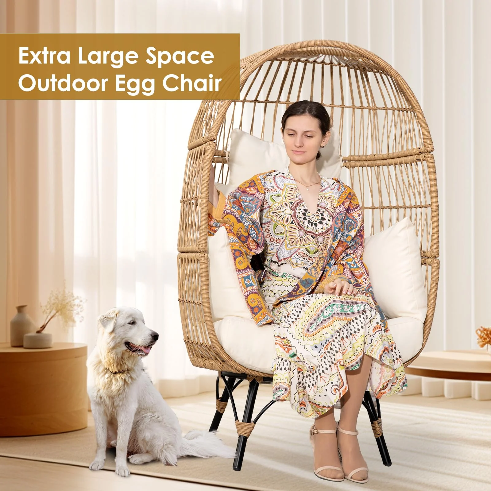 Aloura Woven Egg Chair – Beige / Grey - Image 9