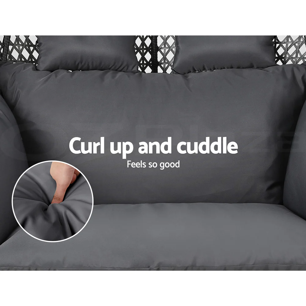 Hanging Egg Chair Double Seat - Grey Basket & Black Cushion - Image 4