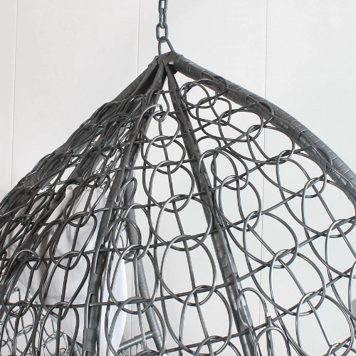 Single Hanging Egg Chair - Grey Basket & Black Cushion - Image 3